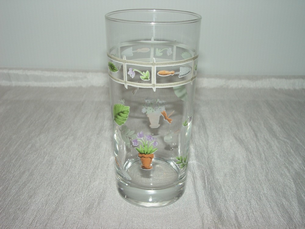 1 Clear Glass Tumbler with leaves and flowers