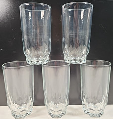 (5) Arcoroc Artic 12 Oz Beverage Set Vintage Wedge Cut Tumblers France Retro Lot