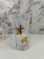 6 Vintage Golden Foliage Grapevine Gold Leaf Highball Glasses Frosted MCM 1960s