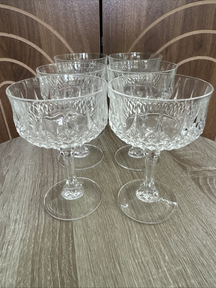 6 Vintage Cristal d’Arques Longchamp Crystal Sherbets 5 1/2″