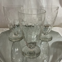 Vintage Crystal Ribbed 5.5” Footed Glass Flowers, Leaves, Fern – Set of 3