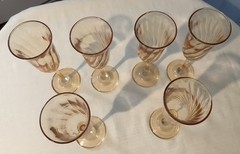 Set Of 6 Amber Gold Swirl Pattern Champagne Flutes