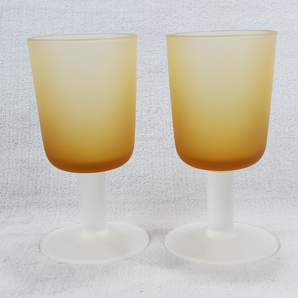 Set of 2 MCM Frosted Amber Gradient Colored Footed 5 3/8″ Tall Glasses