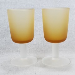 Set of 2 MCM Frosted Amber Gradient Colored Footed 5 3/8″ Tall Glasses