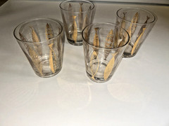 4 VTG Fred Press Lowball Rock Glasses Gold Fish Signed Mid Century MCM