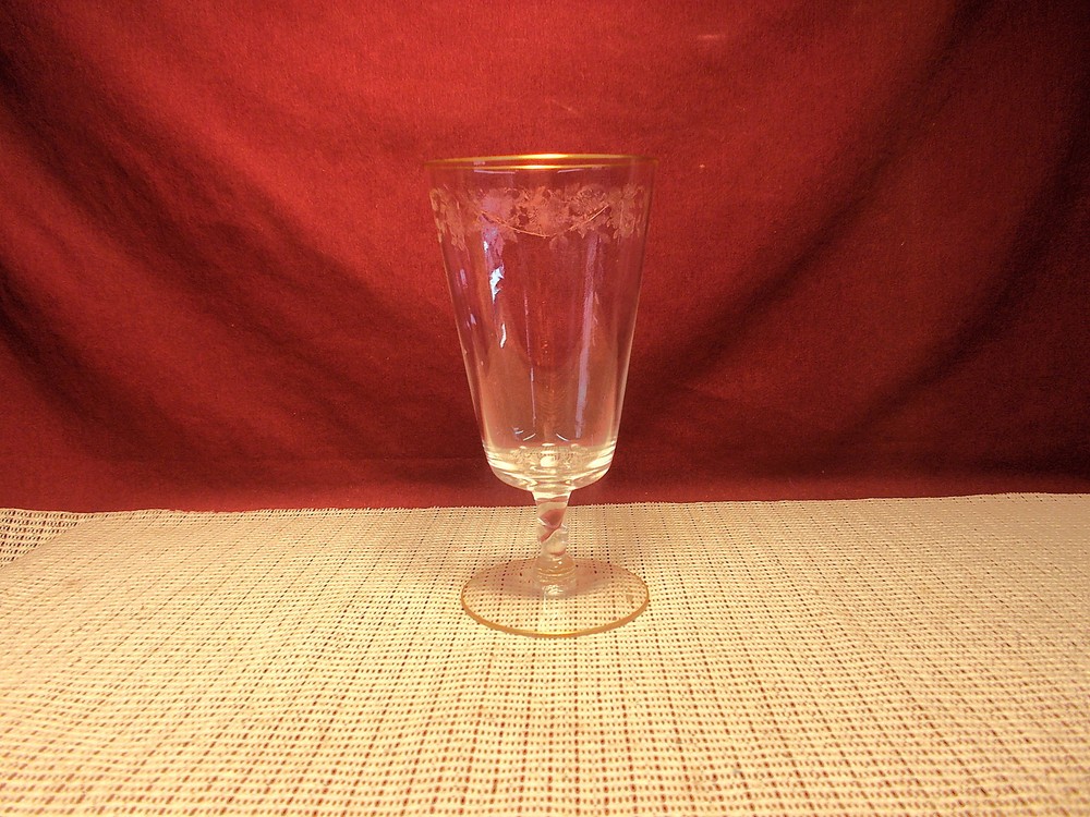 Glastonbury/Lotus Crystal L25-1 Etched Floral Gold Trim Iced Tea Goblet 6 1/2″