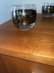 Set Of 4 Exquisite MCM Cera Roly Poly Glasses Green Band W/22K “Golden Grapes”