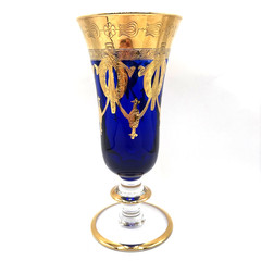 Vintage Interglass Italy Crystal Champagne Flute 24K Gold Trim Cobalt Blue – 1
