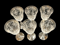 Fostoria Navarre Etched Clear Water/Wine Glasses – Set of 6 – 7 3/4″