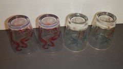 MCM Retro Pink Flamingos Palm Trees 4 16oz Double Old Fashioned Glasses Plastic