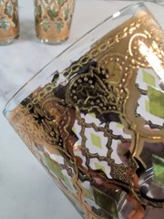 Vintage Culver Valencia Old Fashioned Glass & 2 Tumblers 22K Gold Green Diamond