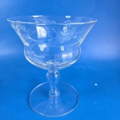 5 Crystal Champagne Coupe or Sherbet Glasses Hand Cut Etched Design Floral