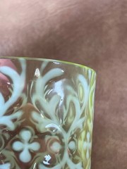 VICTORIAN NORTHWOOD VASELINE OPALESCENT GLASS SPANISH LACE TUMBLER 1890’S