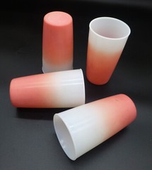 Vintage RARE Pink Flamingo White Ombre Hazel Atlas Platonite Set of 4 Glass Tumb