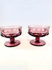 Set of 2 Indiana Kings Crown Amethyst Sherbet Dish Purple Tiffin Plum Purple Vtg