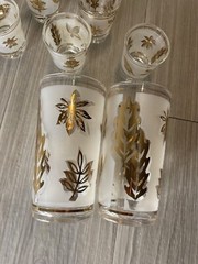 MCM Set of 4 Highball Glasses & 8 Matching Shot Glasses. Gold LeafDesign