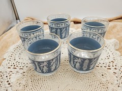 Vintage MCM Jeannette Corinthian Blue Glassware/Barware 4oz. Set of 6