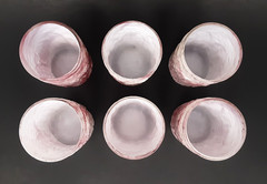 SET 6 Antique NORTHWOOD Glass «LEAF MOLD» Cased Cranberry Mica Tumblers EAPG