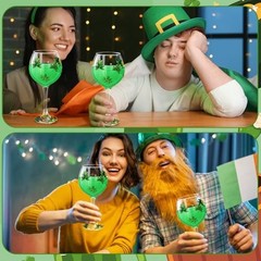 2 Pcs St. Patrick’s Day Shamrock Wine Glasses Hand Painted Irish Theme Clover