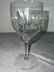 Vintage Crystal Wine Glasses Set of 5 Etched Floral Star Cut Stemware Barware