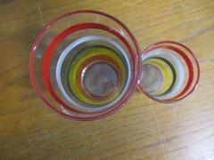 x2- Vintage Anchor Hocking Fiesta Striped Drinkware – Tumbler and Juice Glass