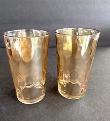 Set 2 Jeannette Hex Optic Glasses Iridescent Marigold Honeycomb 8 Oz 5″