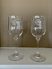 MINTON Victoria Strawberry Crystal White Wine Glasses Pair Signed Rare