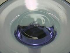 12 IRIDESCENT BLUE STEMMED WINE GLASSES 8 3/8 INCHES TALL 2 3/4 ACROSS TOP