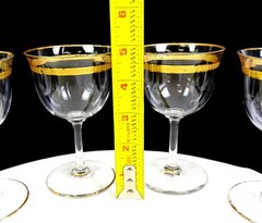 Tiffin Glass Gold Laurel Band & Trim Clear Panel Optic 4 Pc 4 3/4″ Wine Glasses