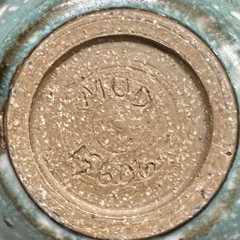 Vtg Pottery Cup Light Blue/Green Round Artist Signed MUD Numbered in EUC