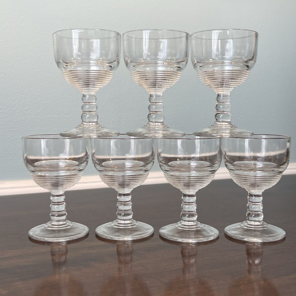 7 Anchor Hocking Manhattan Art Deco Cordial Sherry Wine Glasses Vintage Ribbed