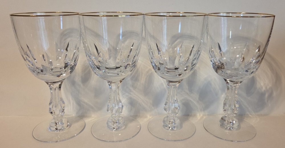 4 Vintage Tiffin Style ? Gold Rim Water or Wine stemmed glasses goblets 6-7/8″