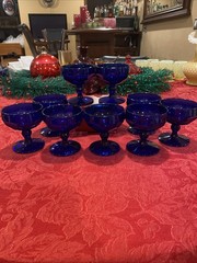 Vintage Georgian Cobalt Blue Sherbet/Champagne Stemmed Glasses-4” Set of 8 Ex Co