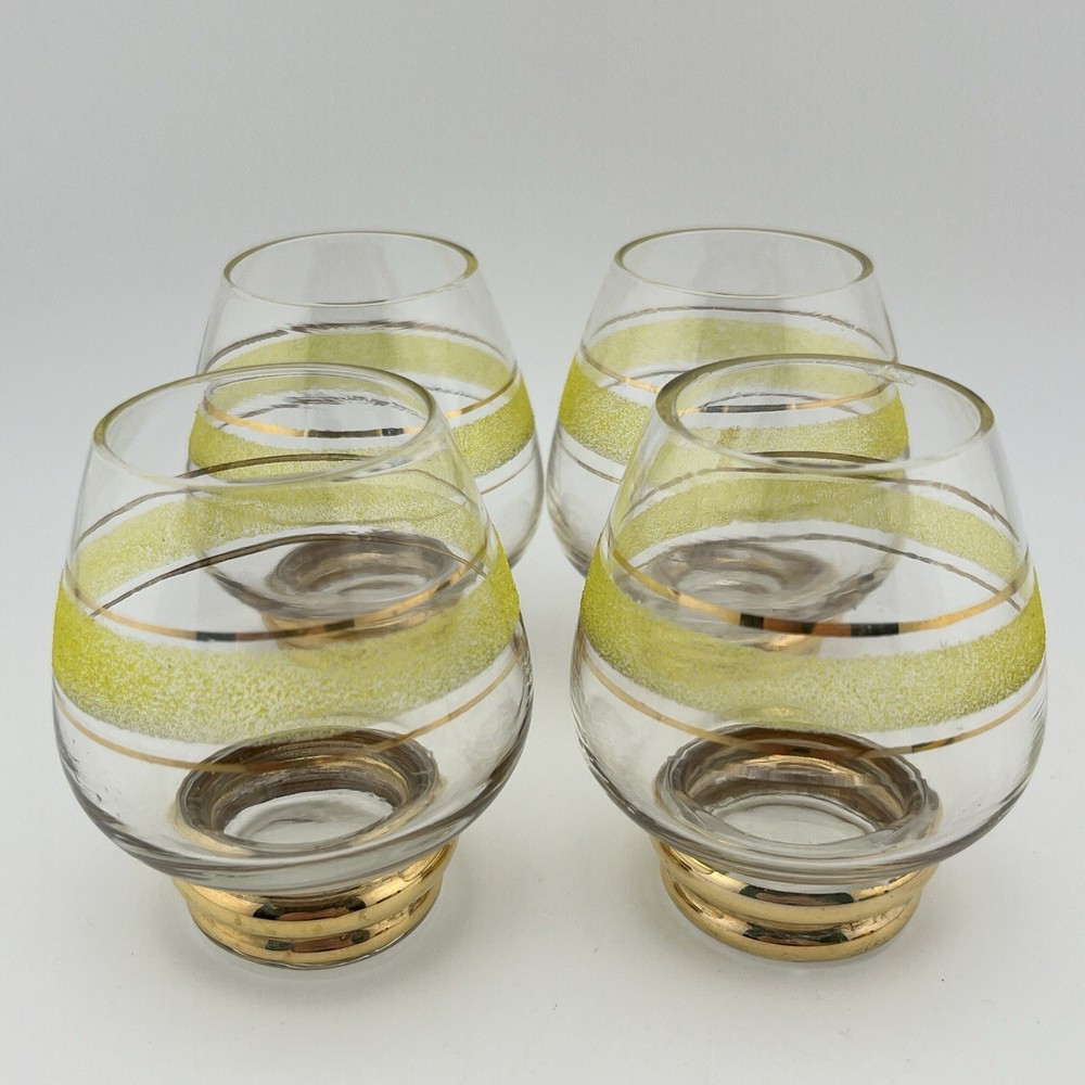 VTG 1950’s Cocktail Glasses Sugar Frosted And Gold Gilded MCM