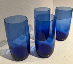 VTG SET/4 COBALT BLUE CLASSIC WATER GLASSES/TEA 6″ WEIGHTED BASE 16OZ
