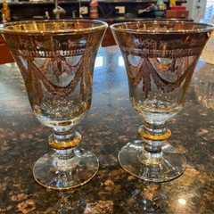 Pair 24K Gold Trimmed Vintage Luxury Design Renaisance INTERGLASS Wine Goblets