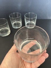 VTG Fisher-Price Toy Co Clear Etched Glass Drink Glasses 4 Pc Whiskey Glass 1987