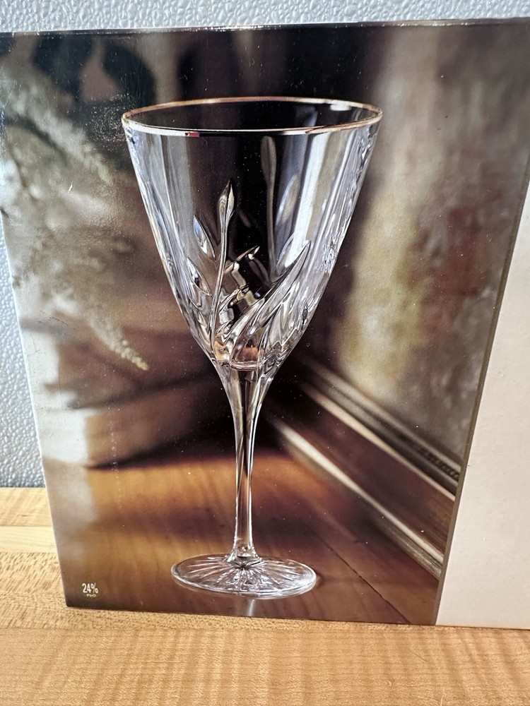 Set- 4 Cristal D’Arques France Cassandra Gold Water Goblets Crystal Glass w/ Box