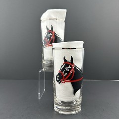 Vintage Derby Race Horse Highball Glasses (2) Equestrian Gear Bowler Hat