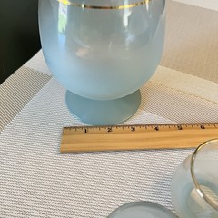 Vintage Frosted Blue Ombre Glass Pitcher & 5 Tumblers Gold Rim | MCM Blendo Set