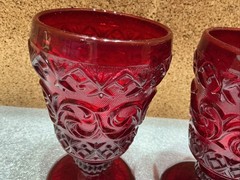 Vintage IVIMA Portugal Scroll Ruby Red Goblets 4 Part Mold Baroque Pair Set 2