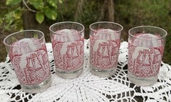 Vtg Royal China Memory Lane 4 Glasses Juice Tumblers 3 1/2″ Acorns Farmhouse Red