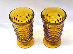 Indiana Glass Colony Whitehall Amber Cube Iced Tea / Beverage Glasses 6″ – Pair