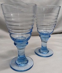 Set of 2 Vintage Libbey Sirrus Blue Ribbed Water Goblets 7″ Stemmed Glasses