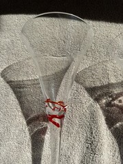 Tall Flared Clear Glass Red Scribble Wine Goblet Champagne Cocktail Set of 2