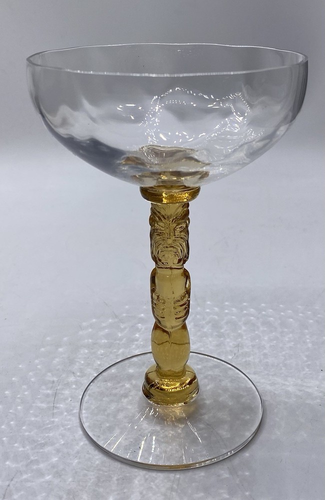 HTF RARE Morgantown Glass For Trader Vic’s Amber Tiki Stem Optic Bowl 5 1/4”