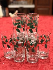 VTG Indiana Glass Christmas Holly Berries Highball Glasses Tumblers Set of 8 MCM
