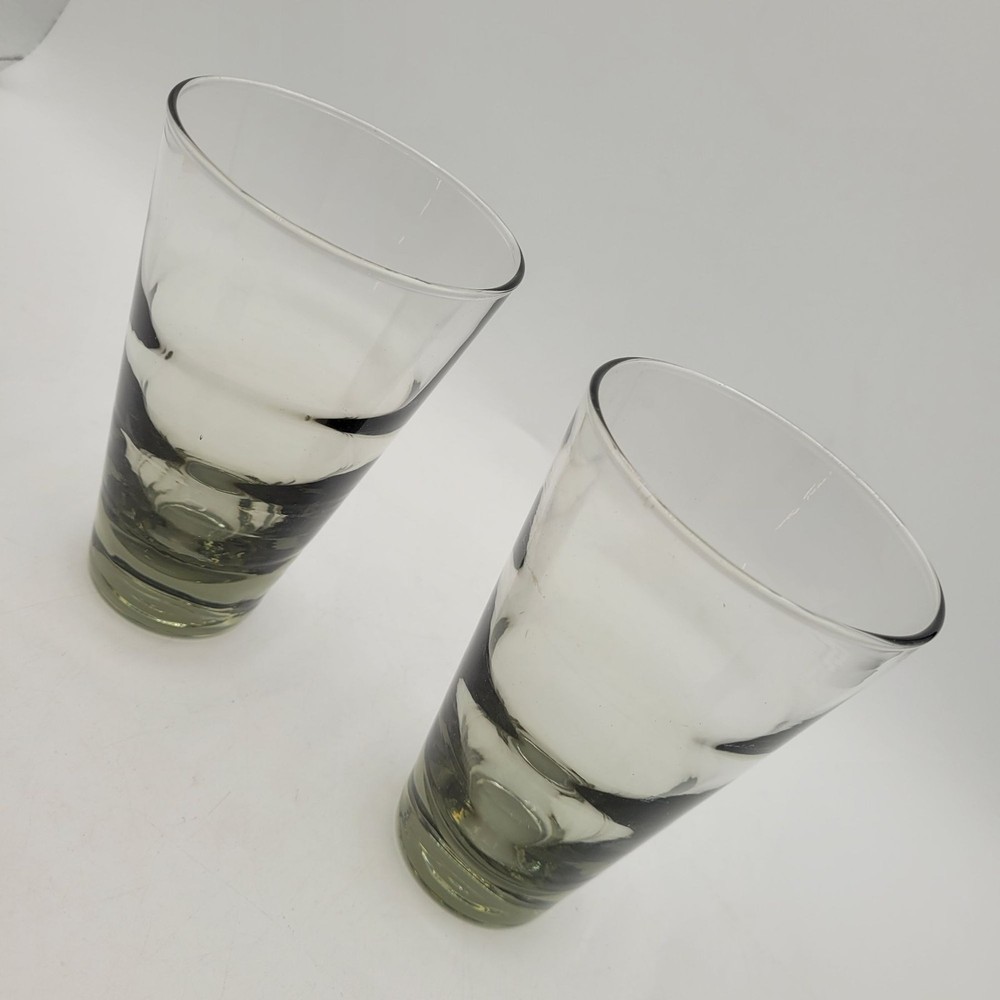 Set of 2 MCM Libbey Saturn Optic Ripple Smoke Cocktail Cooler Highball Glasses