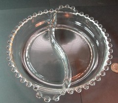 Imperial Glass Candlewick elegant handled 6″ 2 part curved relish serving dish