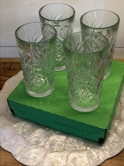 Vintage Libbey Hobstar Heavy Cut Glass Hi – Ball 16 oz, Tumbler Set of 4